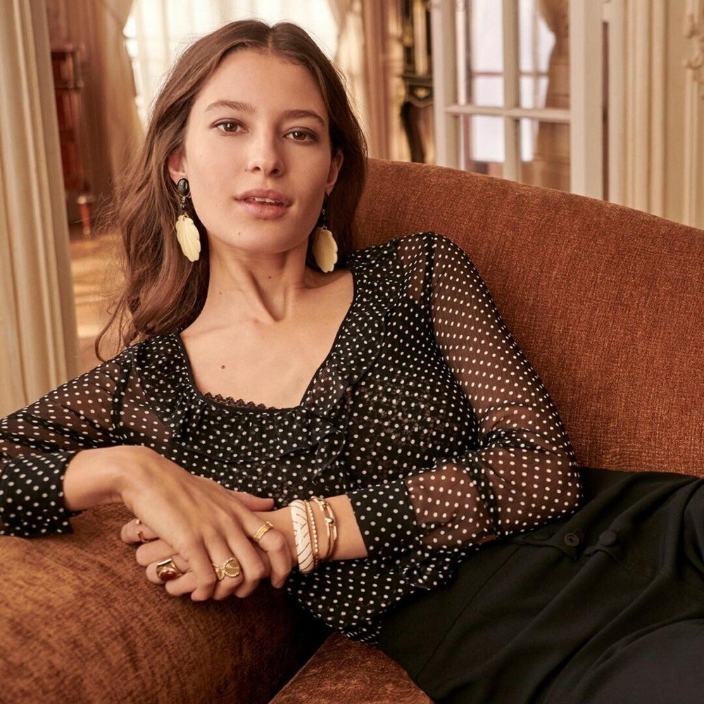 Sezane Capucine Black and White  Polka Dot Silk